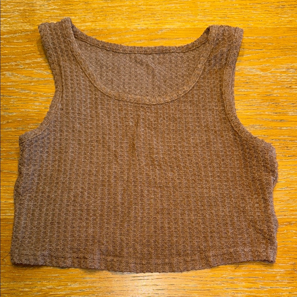 Brown Ribbed Sleeveless Crop Tank Top